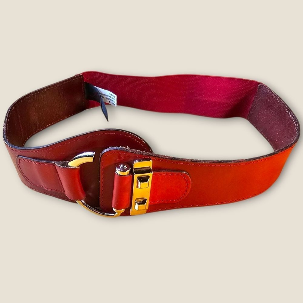 ❤️ Vintage Di Firenze Stretch Leather Belt – Red | 80s | Gold Hardware ✨